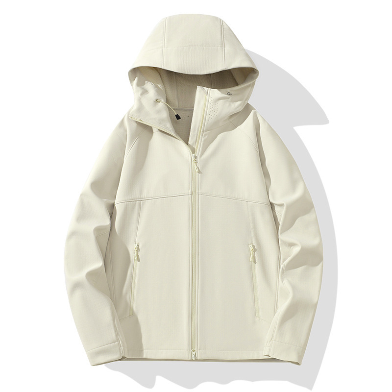 Outdoor softshell jacket, unisex, with thin fleece lining, windproof, waterproof, breathable, hooded, lightweight, and suitable for outdoor activities