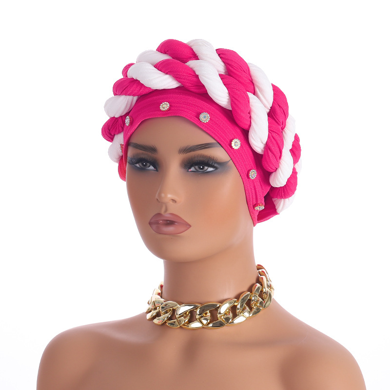 Novi čavli na rubu šešira, dijamantne trake u boji, pletena marama u dvije boje, šešir, pokrivalo za glavu._voghion.com