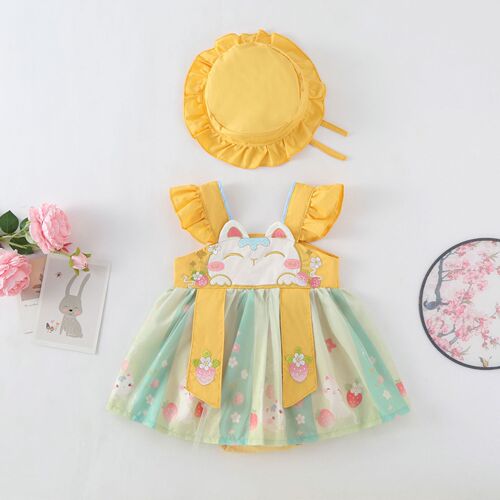 Chinese-style summer children's Hanfu sleeveless baby clothing infant onesie spaghetti straps Tang suit Hairy princess dress