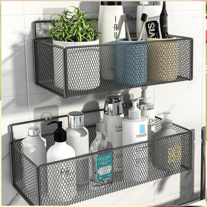 Wall-Mounted Storage Rack, No-Drill Bathroom Wall Shelf, Kitchen Toilet Bathroom Dormitory Storage Organizer Hanging Basket