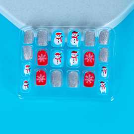 定制时尚背胶款指甲亮片 雪人图案穿戴甲贴片 可爱儿童假指甲贴片
