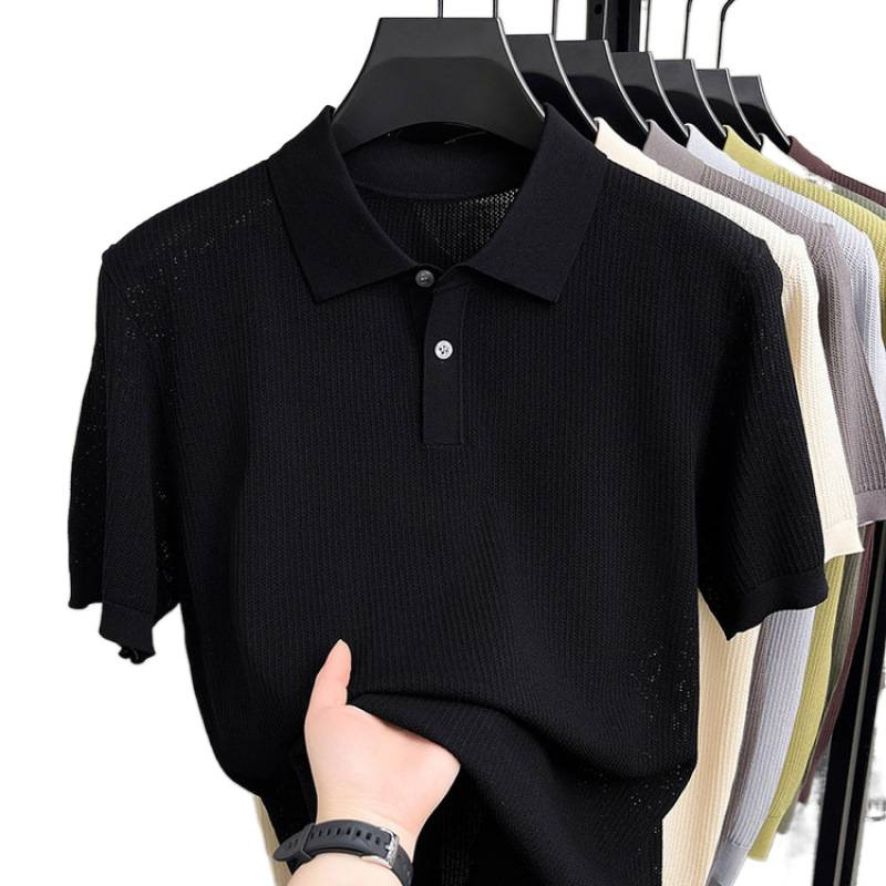 Men's High End Modal Breathable Cooling Collar Polo Shirt New Summer Short Sleeve Knitted T-Shirt Comfortable Fashion Top_viptrois.com