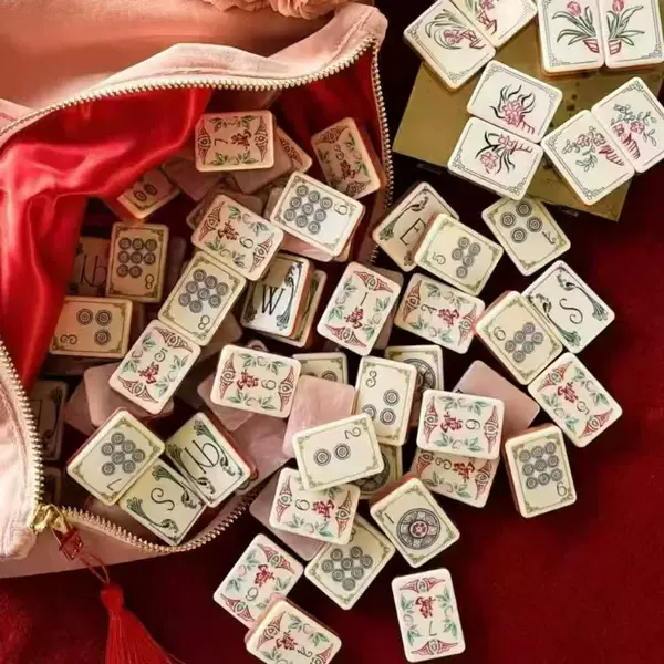 Cross-Border Hot-Selling Item: Flashy Pink Water-Patterned Three-Layer Acrylic Classical Floral Eight Immortals Design, Vibrant Red Garden American-Style Mahjong Tiles