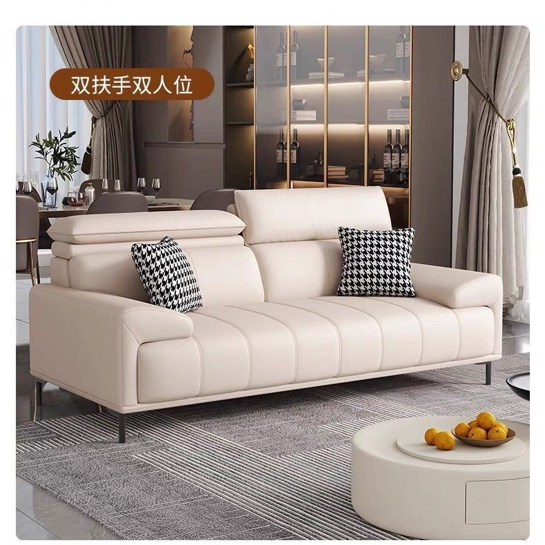 Sofá de cuero ligero moderno italiano de lujo sala de estar pequeño sofá de cuero de garra de gato simple teclas de piano crema línea recta