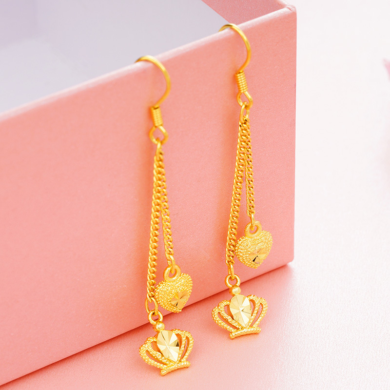 Pendientes de camelia de estilo antiguo Pendientes de verano de alta calidad para niñas con borlas Pendientes de oro de arena vietnamita que no se desvanecen durante mucho tiempo