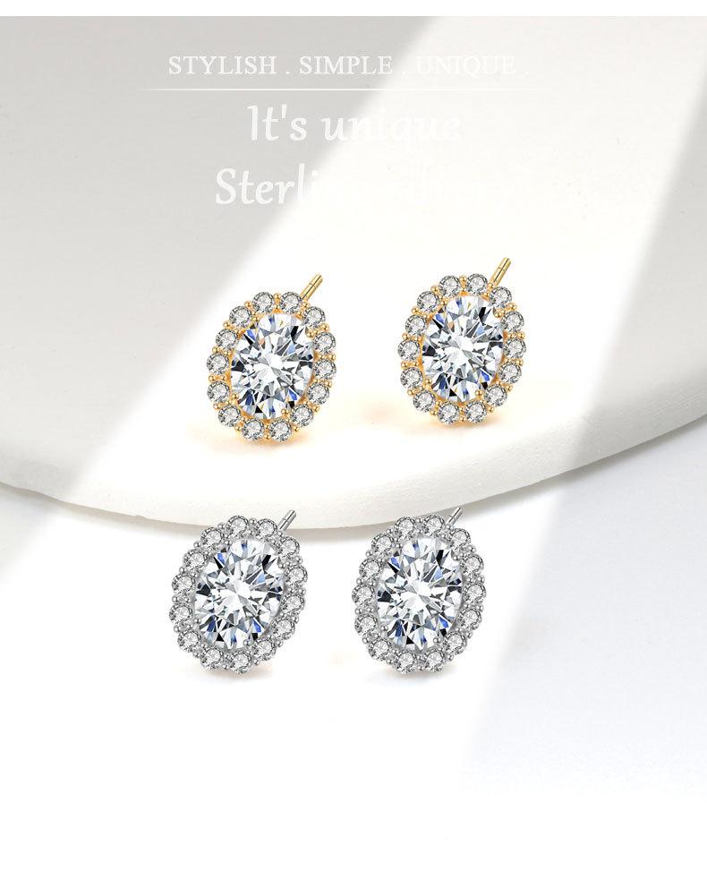 2g Weight 1 Pair 925 Sterling Silver Zircon 925 Sterling Silver Earrings Geometric Ear Studs