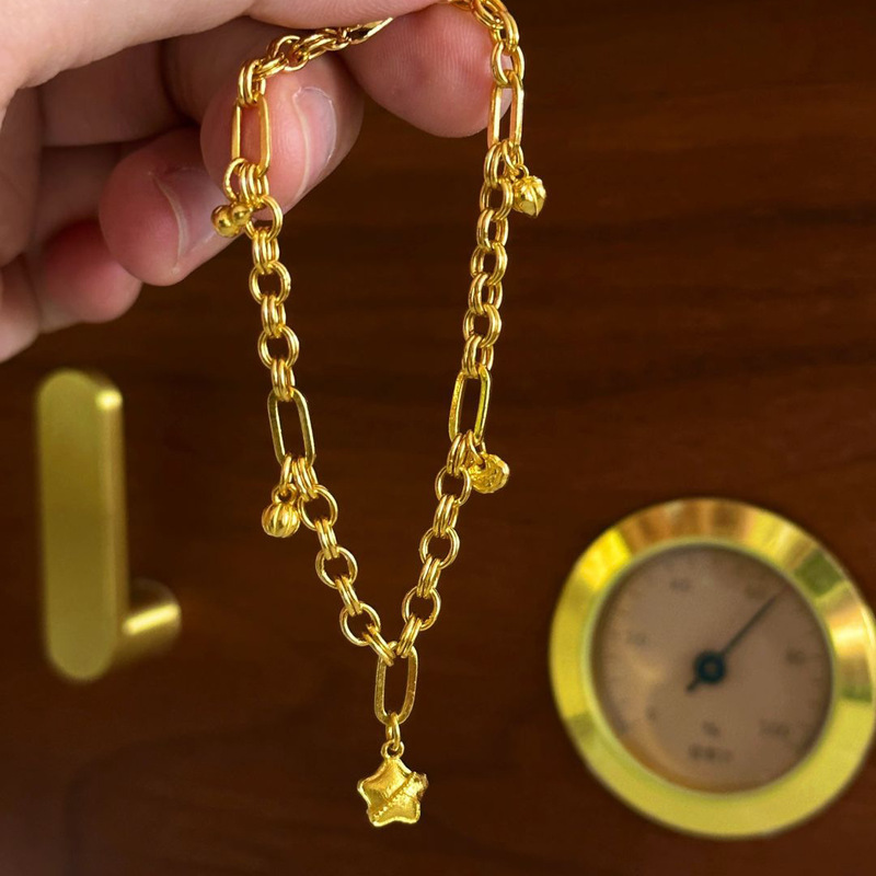 Little Red Book's Same Style Golden Ruyi Gourd Five-Pointed Star Pendant Bracelet for Women, Accessible Luxury, Exquisite and Noble High-End Jewelry