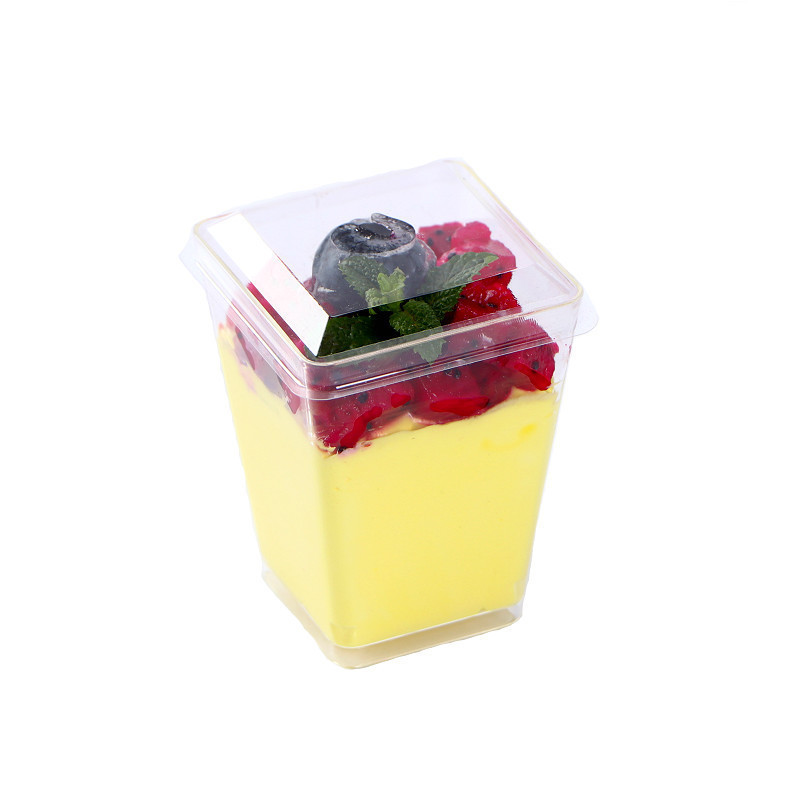 ムースカップデザートテーブルプリンカップ使い捨てプラスチック透明カップ正方形ミニ蓋付きクリエイティブボックス|undefined