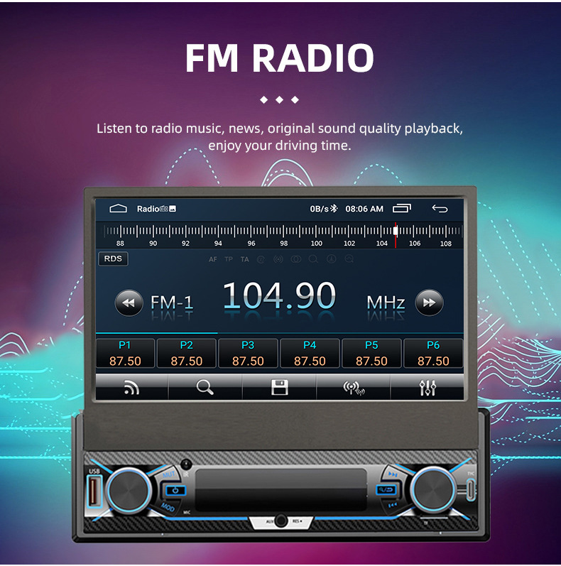 7inch Universal Electric Retractable In-Car Mp5 Player Single-Din Mp5 Supports Carplay Bluetooth Large-Screen Navigation