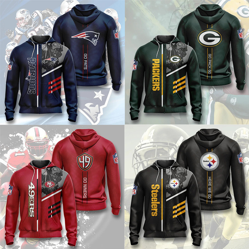 European and American Cross-Border New Style Jacket Nfl Football 3D Digital Printing Loose Hoodie Zipper Sweatshirt for Men European and American Cross-Border New Style Jacket Nfl Football 3D Digital Printing Loose Hoodie Zipper Sweatshirt for Men