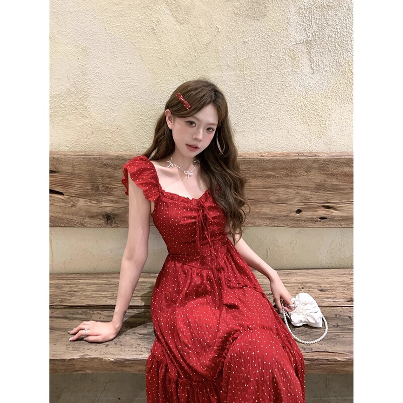 2025夏季新款收腰显瘦时尚设计感波点海边度假风连衣裙女装chic潮|undefined