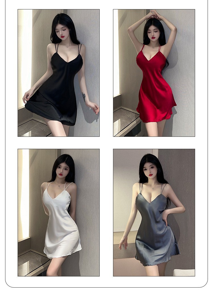 Women’s Ice Silk Pajama Nightdress with Side Split, Costume Style, One Size — detail image 6