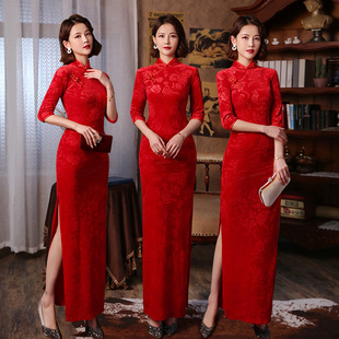 2022 new Chinese style Mother gold velvet long modified catwalk slim cheongsam dress women