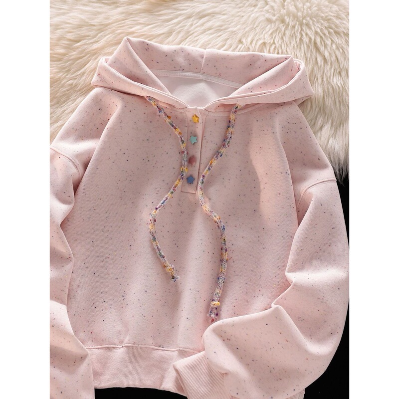 Imitation Cotton Huacan Composite Silver Fox Velvet Korean Pink Whitening Color Dot Hooded Sweatshirt Loose and Chic Top Jacket