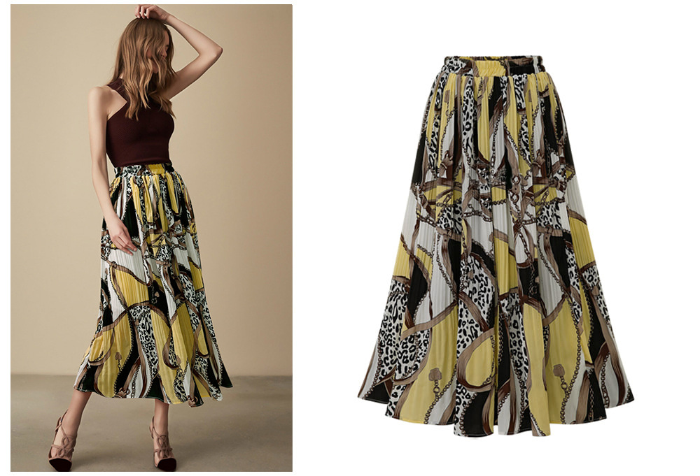 Colorblock Leopard Pattern Stitching Chiffon Elastic Waist Swing Skirt Wholesale