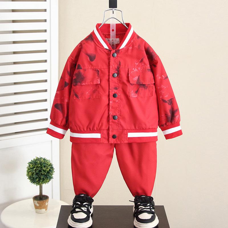 6058 Traje de otoño para niños 2024 Primavera y otoño Nuevo estilo de primavera y otoño Bebé guapo traje de béisbol callejero de dos piezas para niños