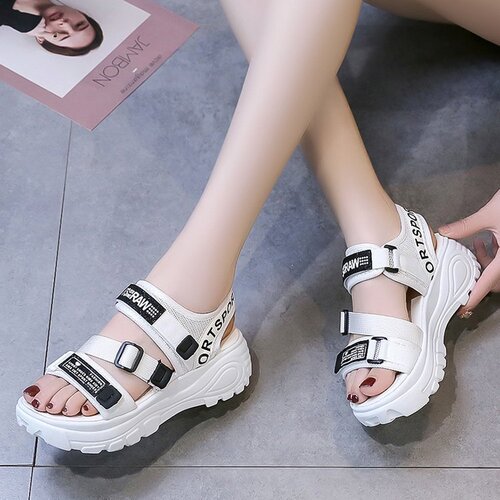 Knitted Velcro-Style Sporty Sandals for Women | Summer Korean-Style Platform Thick-Soled Casual Beach Sandals for Ladies