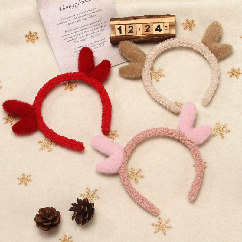 Diadema de terciopelo con diseño de copo de nieve y asta de reno, estilo coreano, de mohair, para Navidad 2025, superventas transfronteriza, accesorio para el cabello, en stock