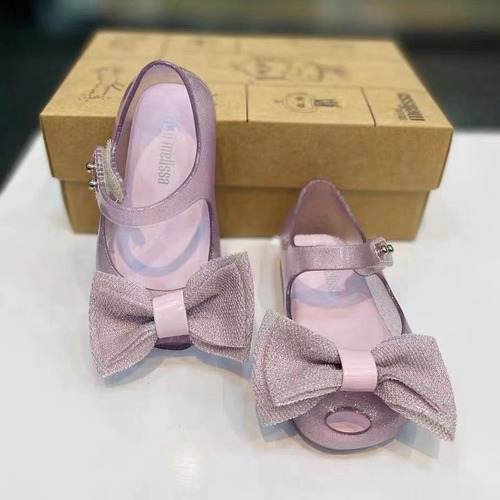 Melissa Children's Shoes 2024 New Children's Jelly Shoes Summer Girls Sandals Cloth Bow Soft Sole Princess Shoes