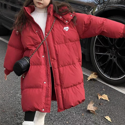 2025 New Women's Children's Cotton Jackets Winter Children's Length Winter Wear Knee-Length Cotton Coats for Older Children Cotton Jackets Outerwear