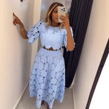 亚马逊欧美跨境女装新品法式设计感镂空上衣时尚休闲套装女两件套