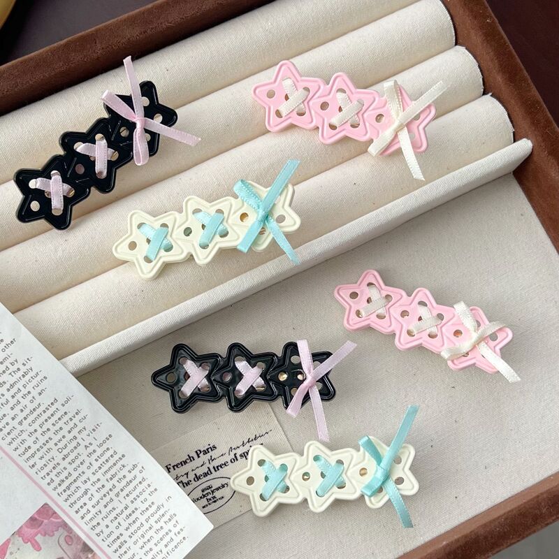 Sweet Cool Spice Girl Style Star Ribbon Bow Duckbill Clip Ins Sweet Girl Heart Bangs Side Clip Headwear Women