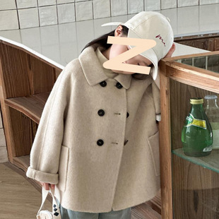 Korean Style Autumn and Winter New Children's Double-sided Cashmere Coat Girls Middle and Big Children's Wool Coat Woolen Coat All-match