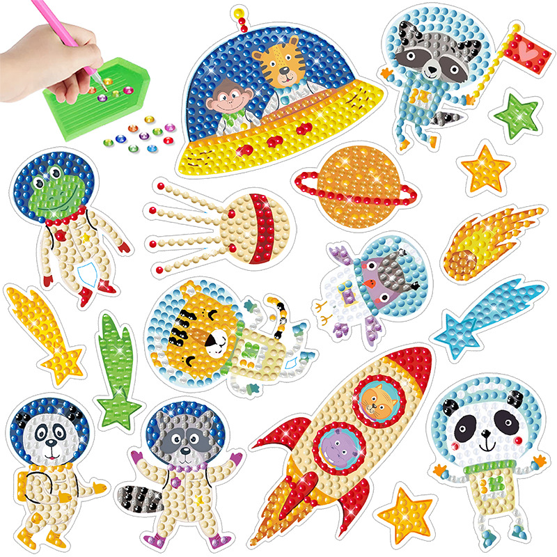 Venta caliente de dibujos animados huevo animal diamante pintura gratis pegatinas DIY Pegatinas de pared de ladrillo niños hecho a mano pegatinas diamante redondo