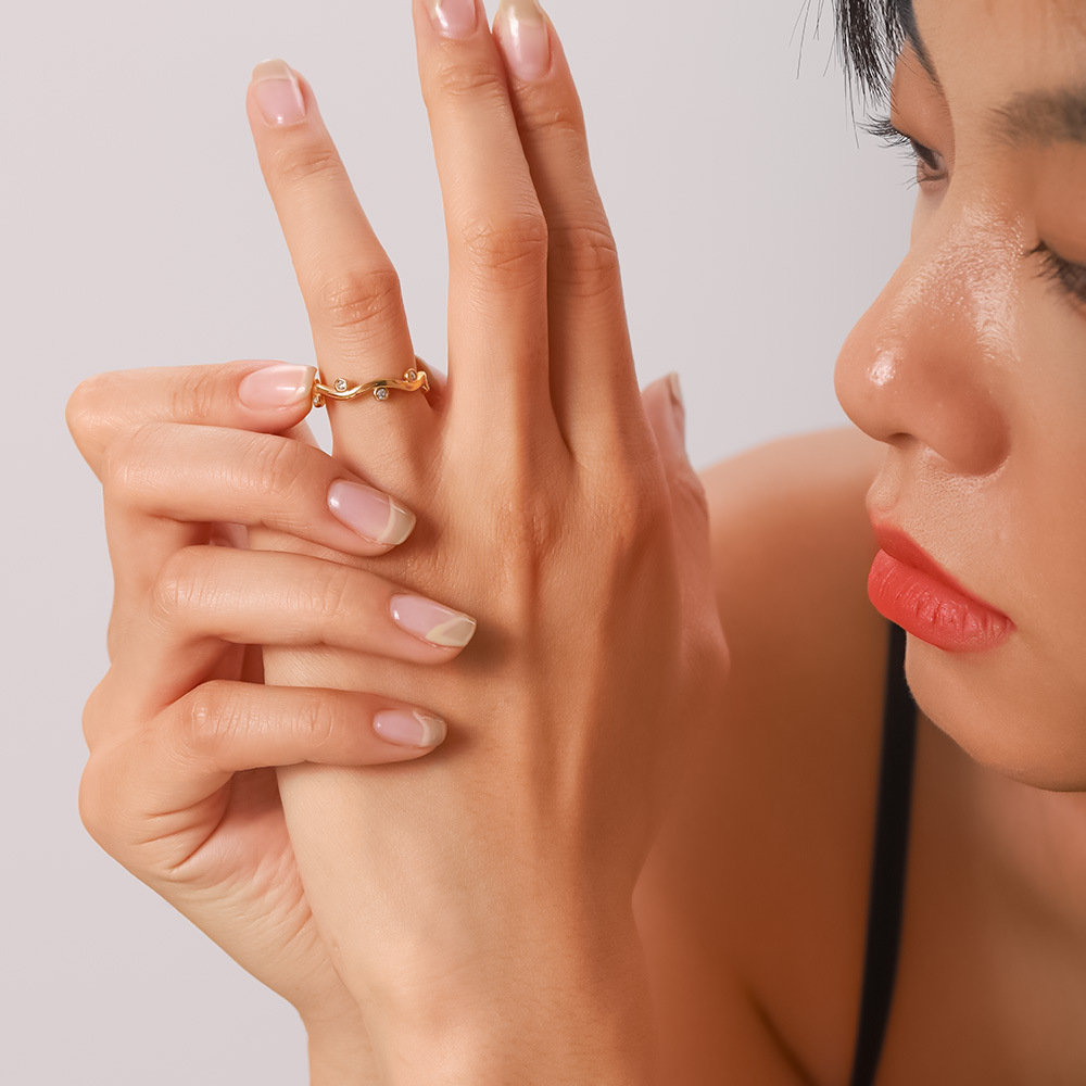 Simple Style Geometric Stainless Steel Open Ring Plating Artificial Diamond Stainless Steel Rings