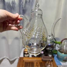 手绘浮雕立体图案透明执壶玻璃茶壶过滤泡茶加厚耐热仿宋美人壶