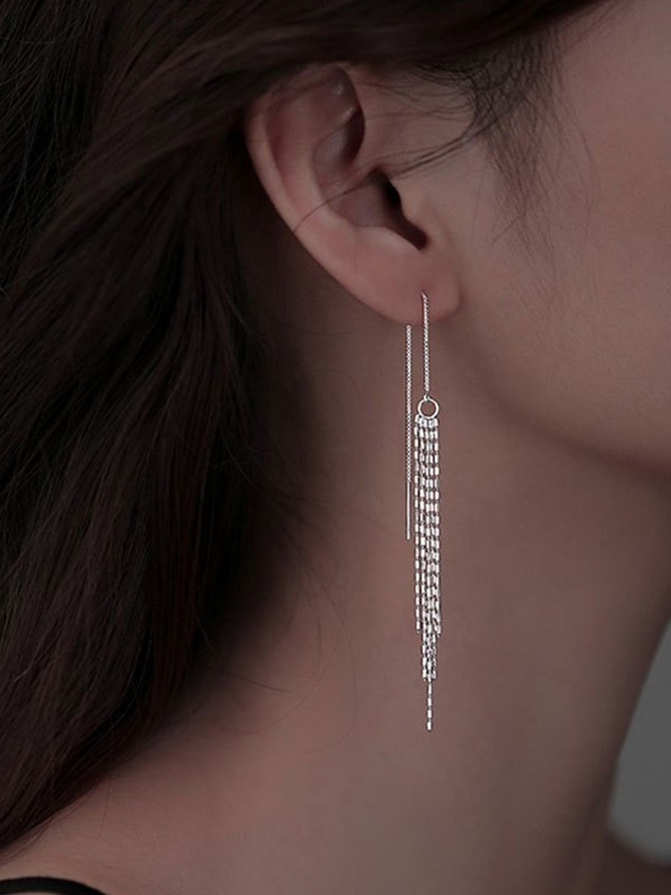 Pendientes de borla de plata esterlina S925 cara adelgazante pendientes de nicho 2022 nuevos pendientes de moda pendientes largos de mujer temperamento