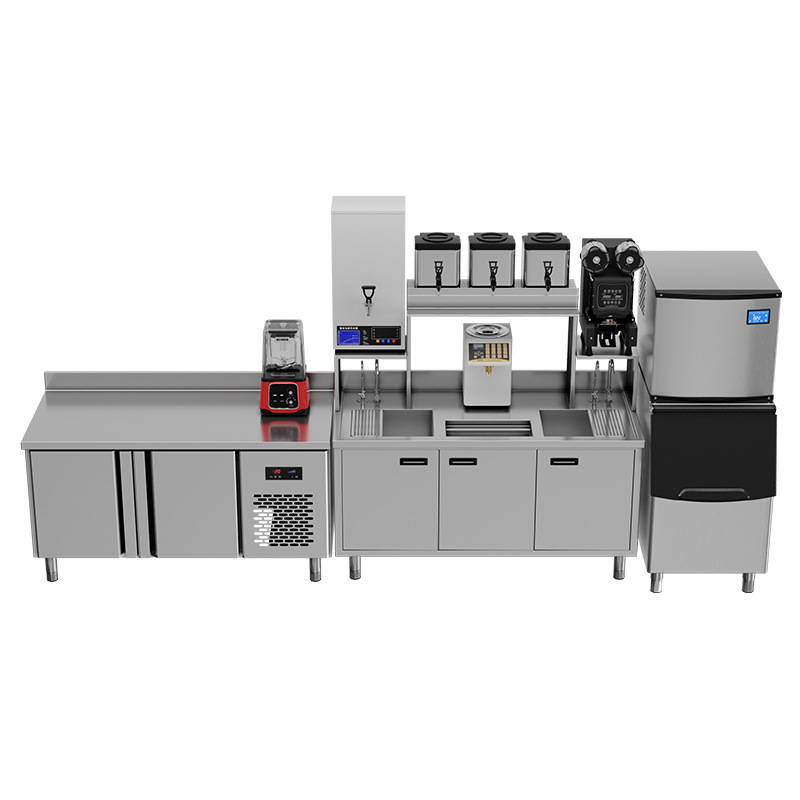 Tienda de té de leche, equipo completo, máquina de hielo comercial, bar de agua, máquina de fructosa, máquina de sellado, apertura de una ventanilla completa.