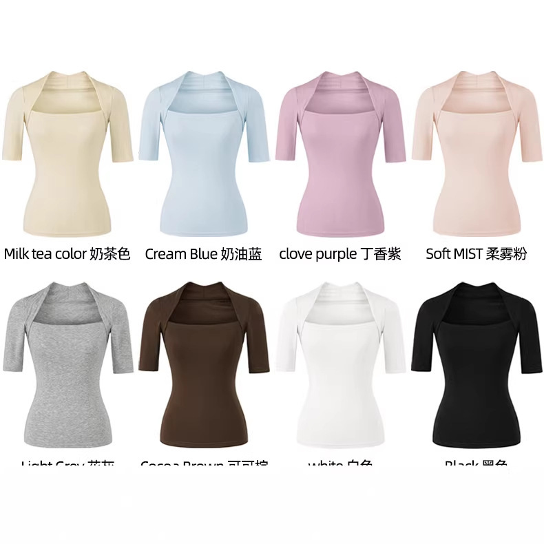 Tencel Faux Two-Piece Sleeveless Short-Sleeve T-Shirt for Women, Summer Sexy Slim-Fit Square-Neck Half-Sleeve Top, 26+ Colors Tencel Faux Two-Piece Sleeveless Short-Sleeve T-Shirt for Women, Summer Sexy Slim-Fit Square-Neck Half-Sleeve Top, 26+ Colors