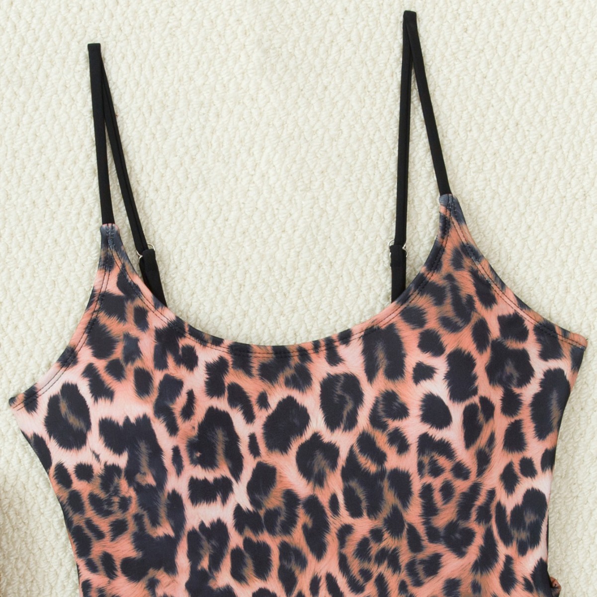 Tankini met V-hals en strikjes aan de zijkant, retro luipaardprint, voor dames - Sexy badpak uit één stuk met verstelbare bandjes en uitneembare vulling._voghion.com