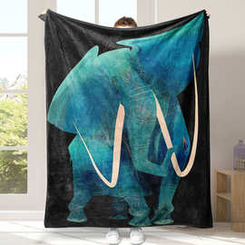 创意个性 蓝色大象 法兰绒小盖毯数码印花空调毯午休毯