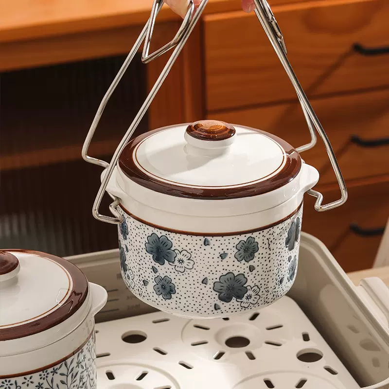 复古风釉下彩陶瓷蒸盅家用炖汤蒸蛋燕窝辅食药膳隔水陶瓷佛跳墙炖