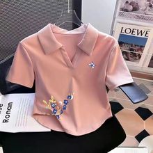 纯棉polo领夏季短袖t恤女韩版新款正肩显瘦设计ins时尚修身上衣
