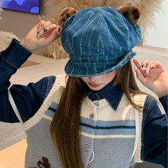 韩版纯色线条牛仔渔夫帽女春夏季遮阳防晒盆帽百搭显脸小水桶帽