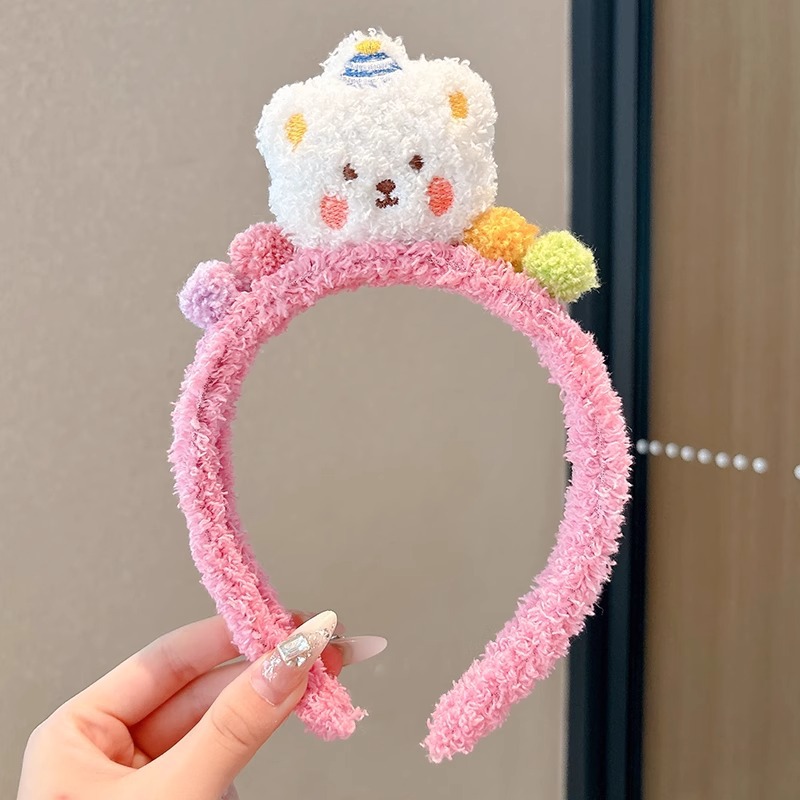 Bonito oso de peluche de cabeza de lavado de cara de cabello de tres piezas conjunto de cabello de lana de coral absorción de agua correa de cabello de muñeca artefacto antihumedad