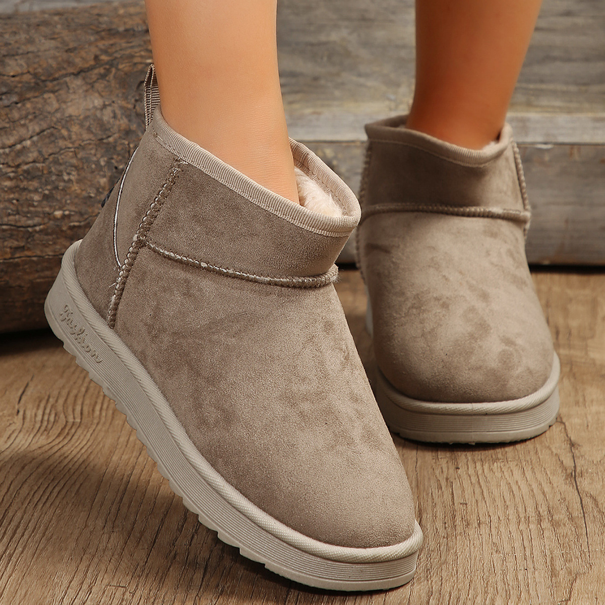 Women's Winter Suede Ankle Snow Boots Flat Warm Retro Style_voghion.com