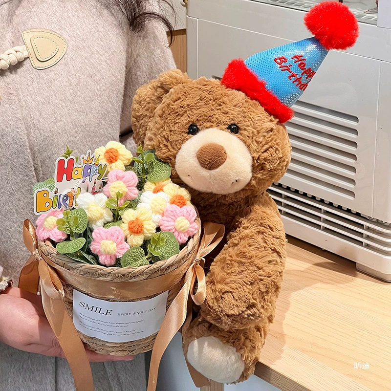 Подарок на день рождения для девочек, который можно подарить лучшей подруге и девушке, кукла-медведь, шерстяной вязаный букет, подарок на День святого Валентина 520 на День матери