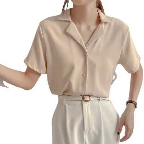 Spring clothes, preppy style, retro Korean professional suit collar, turned over students 'summer short-sleeved shirt, women's pure color top