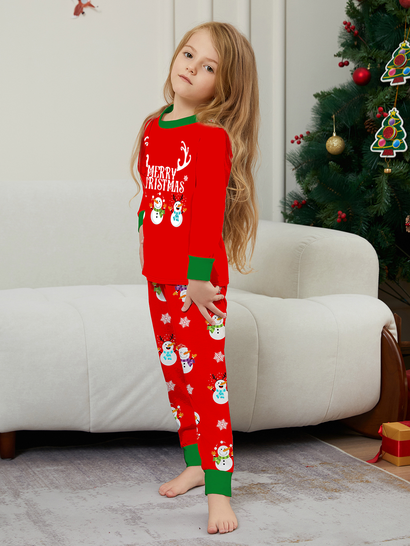 Božićni snjegović Pahuljica slova Božićno obiteljsko odijelo s otiskom kućne odjeće za spavanje_voghion.com