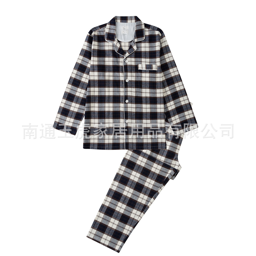 無印フランネルの家庭服の長いタイプの日本風の綿のカップルのパジャマの女性の純綿のスーツの長袖のパジャマ