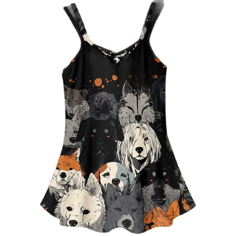 Cross-Border Independent Site Plus Size Suspender Dress Fashionable Elegant Personalized Animal Type Printing Wholesale Cross-Border Independent Site Plus Size Suspender Dress Fashionable Elegant Personalized Animal Type Printing Wholesale