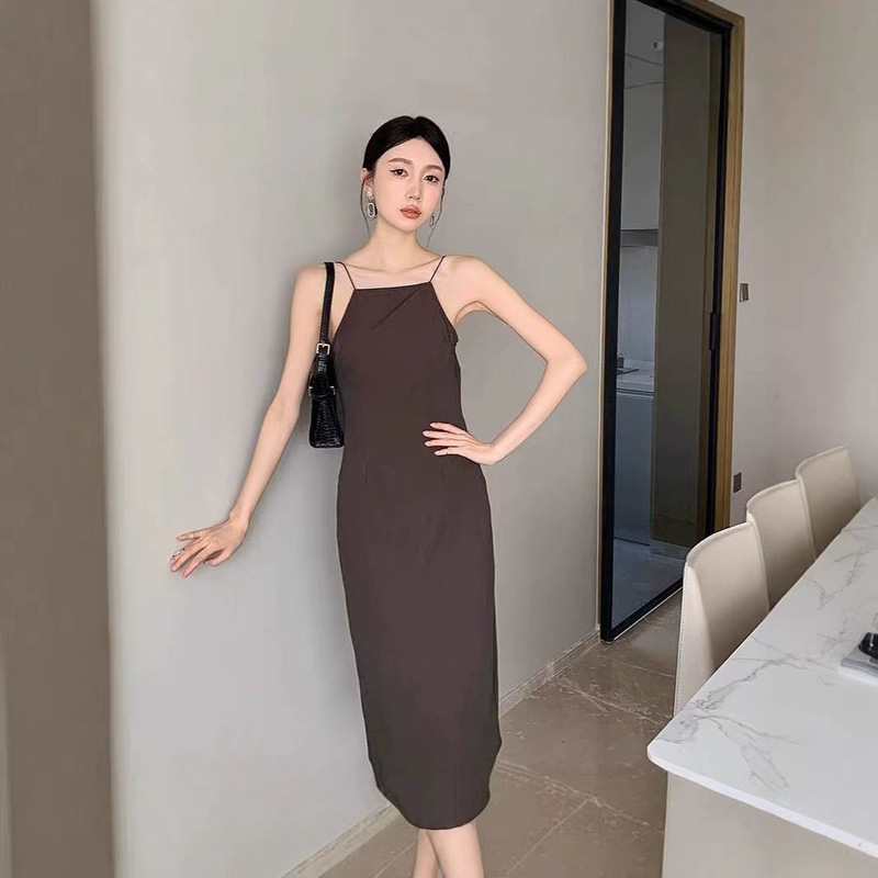 Paloma Wool In-Stock Off-Shoulder Backless Spider Web Hollow-Out Strap Slim-Fit Slit Dress