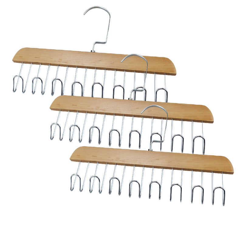 [3개 팩] 우드 컬러 원목 8 후크 행거