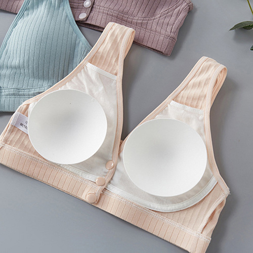 Nursing Bra Made of Pure Cotton, Thin Ribbed Backless Bra, Wire-Free, Front-Closure, Breathable Nursing Bra