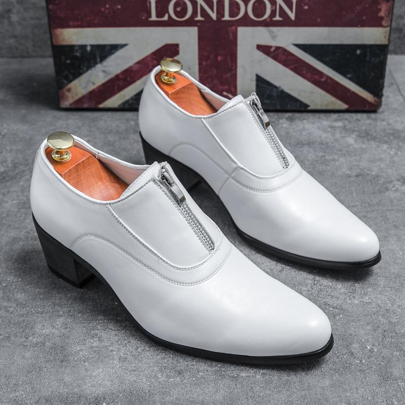 [in stock] 2025 high heel leather shoes men's wedding banquet formal men's shoes zipper Cuban shoes men's foreign trade white shoes