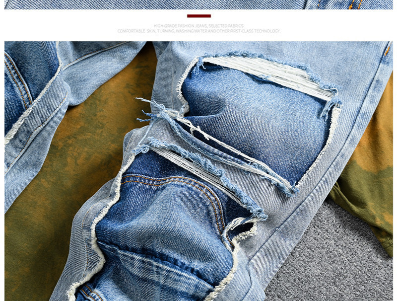 Men's Clothing Retro Distressed Patchwork Jeans For Men, Loose Straight Leg, Trendy Brand Pants._mkmklike.com